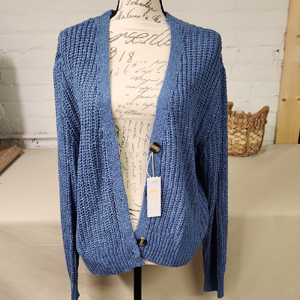 C&C California Textured Blue Cardigan Size XL NWT